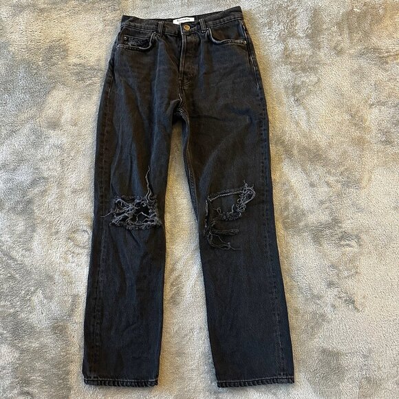 Reformation Denim - Reformation Jeans Cynthia High Rise Straight Lagoon Destroyed Black 26